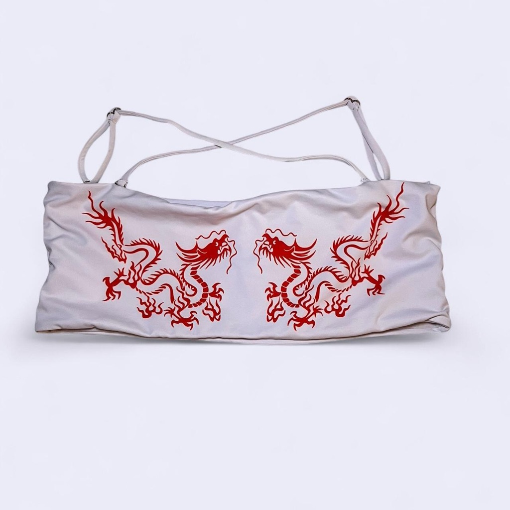 White Tube Top With Red Dragon Design